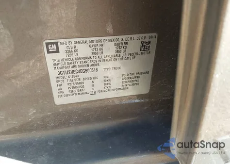 2014 GMC Sierra 1500 Slt from USA, damaged, VIN 3GTU2VEC4EG500516